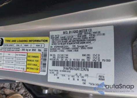 2013 Ford Fusion Se from USA, damaged, VIN 3FA6P0H76DR122476